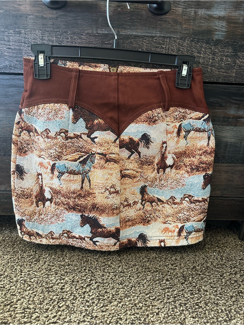 The Vintage Shop Brown Horse-Print Mini Skirt with Center Zip - Picture 2 of 5